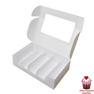 Коробка для эклеров и эскимо с окном белая, 5 ячеек, 25х15х6,5 см