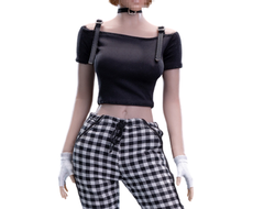 Женский свободный костюм - 1/6 Female T-shirt Plaid Casual Pants (3S007) - 3STOYS