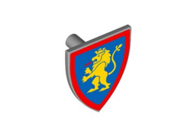 Minifigure, Shield Triangular Short with Yellow Lion Standing with Raised Foot on Blue Background with Red Border Pattern, Light Bluish Gray (3846pb064 6428489)