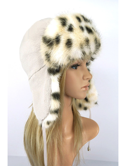 Женская ушанка «Гармония», цвет пудра + рысь