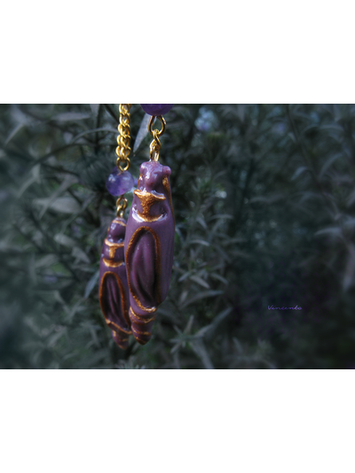 Тайна Восточной Колдуньи. Волшебный комплект украшений из холодного фарфора с натуральным аметистом