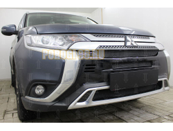Защита радиатора Mitsubishi Outlander III 2018- (3 части) black с парктроником PREMIUM