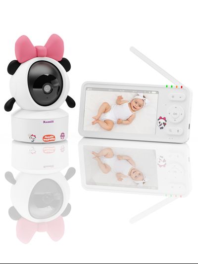 WiFi Видеоняня Ramili Baby RV700PANDA Пандочка, Малышарики, с креплением, 1 моторизированная видеокамера + монитор, 2К, с DVR