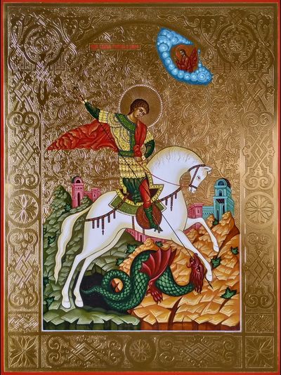 Георгий Победоносец, святой великомученик. Рукописная икона.