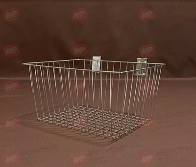 P4020 Корзина на торговую решетку, размеры 385х300х200 мм, цвет: хром