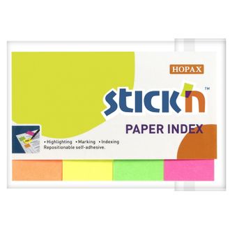 Клейкие закладки бумажные Stick`n 21205 20x50мм 4 цвета в упаковке (50 листов)