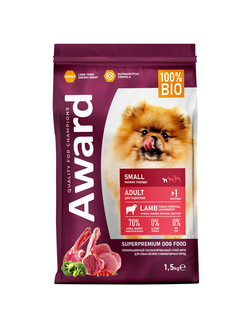 AWARD (Авард) сухой корм для собак мелких и миниатюрных пород, Ягненок, Индейка, 1.5 кг