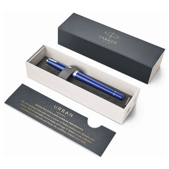 Ручка-роллер PARKER "Urban Core Nightsky Blue CT", корпус темно-синий лак, хромированные детали, черная, 1931589