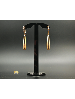 Длинные серьги - капли на кольце с "летящими" кристаллами в золотом оттенке 6см