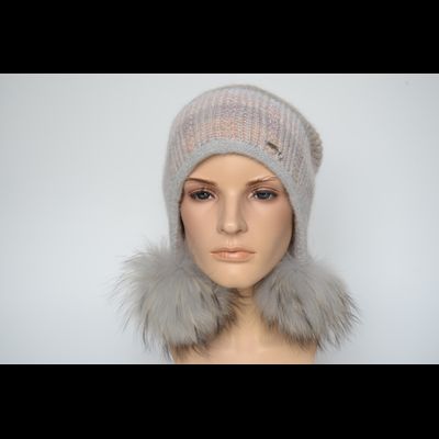 Шапка ушанка Vizio 1009 PP 66  с помпонами разноцветная