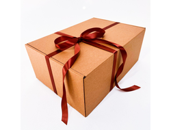 Огромная подарочная коробка GILEV 52x38x22 см с наполнителем и коричневой лентой