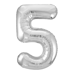 Воздушный шар фольгированный "ЦИФРА 5. Серебро. SLIM" 102 см.