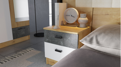 Спальня АДЕЛЬ Дуб Вотан/Белый гладкий/Цемент темный