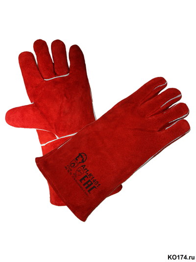 Краги спилковые красные Трек Люкс с подкладом, нить Kevlar