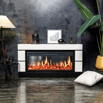 Линейный электрокамин Modern белый с черным с очагом Vision 42 LOG LED
