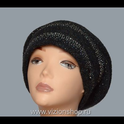 Итальянский вязаный берет с украшениями Vizio 6427 черный