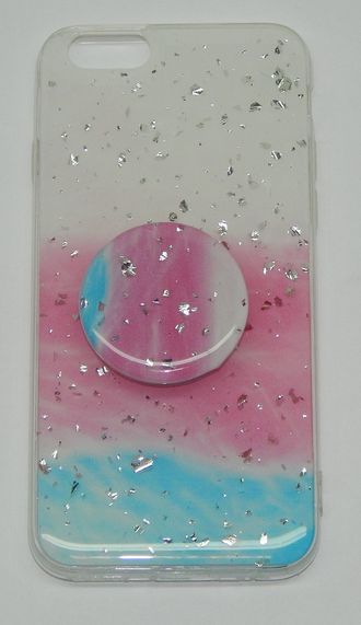 Защитная крышка силиконовая iPhone 6/6S с блестками с попсокетом