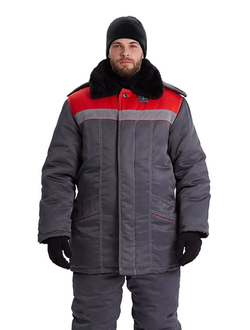 Костюм зимний "ВЬЮГА" куртка/полукомб. цвет: т.серый/красный