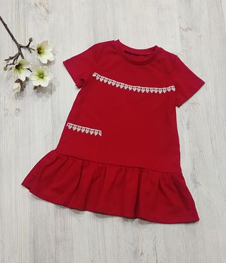 Арт. КУЛ/П32/КР  Платье с карманом, для девочек. Цвет:красный. Размер с 86-140