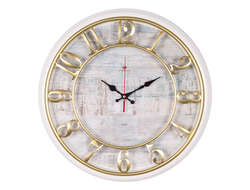 Часы настенные круг пластик 41*41 Текстура корпус бел с золот [59780]