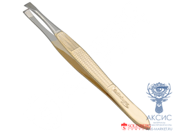 Пинцет для бровей Solinberg 047(ручная заточка), золото/серебро, прямое окончание с четкими гранями