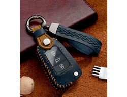 Синий чехол для старого выкидного ключа киа с 3 кнопками. На месте кнопок прозрачная плотная плёнка