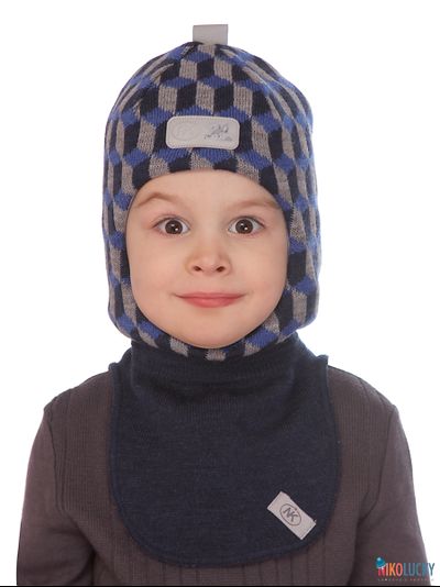 Шапка-шлем  20101-03 темно-синий, ярко-синий, серый р. 48-50