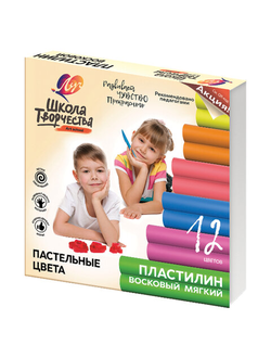 Пластилин восковой пастельный ЛУЧ "Школа творчества", 12 цветов, 180 г, картонная упаковка, 29С 1771-08