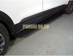 Пороги алюминиевые "Slim Line Black" 1720 мм ТСС для Geely Coolray 2020-2024