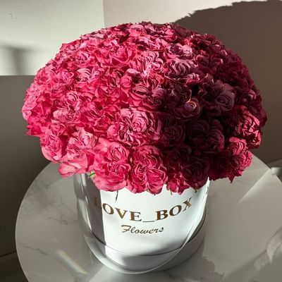 Букет в шляпной коробке с пионовидными розами L