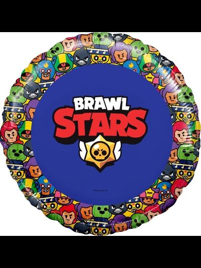 Шар фольгированный круг с гелием "Brawk stars Звездные бойцы" Бравл старс синий 45 см