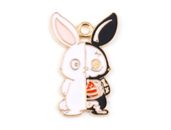 ПОДВЕСКА С ЭМАЛЬЮ "МУЛЬТЯШНЫЙ КРОЛИК/СКЕЛЕТ" - 28x18x1.5 мм - БЛЕДНОЕ ЗОЛОТО+ЦВЕТНАЯ ЭМАЛЬ