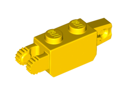 Hinge Brick 1 x 2 Locking with 1 Finger Vertical End and 2 Fingers Vertical End, 7 Teeth, Yellow (39893 / 6266283)