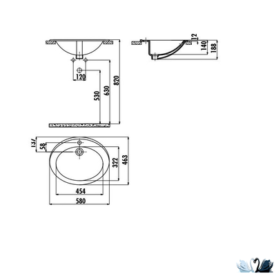 Раковина Creavit TP230 46 х 58 см, встраиваемая сверху, TP230-00CB00E-0000