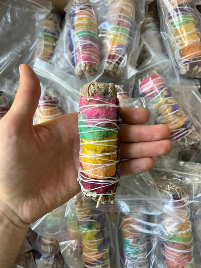 Белый шалфей 7 чакр с розой 10 см.