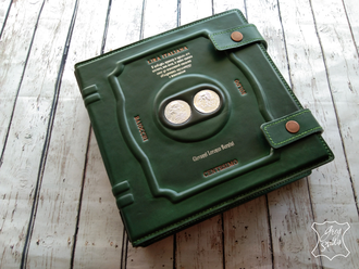 альбом для монет из кожи, подарок коллекционеру, кожаный альбом, альбом на заказ, что подарить