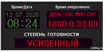Табло военная опасность с таймером, дата, время 85*180см