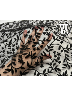 Сетка флок "Веточки", цв. Черный