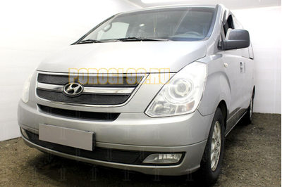 Защита радиатора Hyundai Starex H1 II 2007-2015 (3 части) black верх