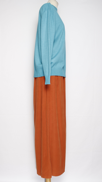 Брюки вельветовые"Палаццо защипы пояс" апельсин до 54