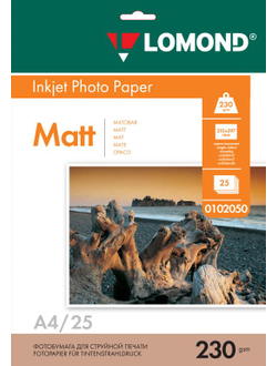 Односторонняя Матовая фотобумага Lomond для струйной печати, A4, 230 г/м2, 25 листов.