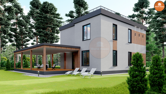 Двухэтажный дом из Газобетона с плоской кровлей и террасой - 170 м2