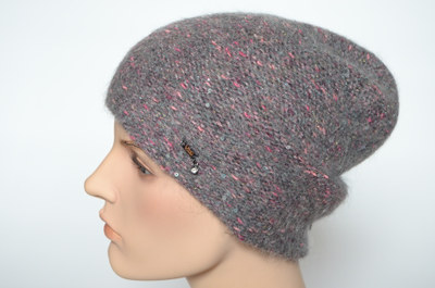 Серая с фуксией меланжевая шапка носок Vizio Италия 8023  (6926) CL