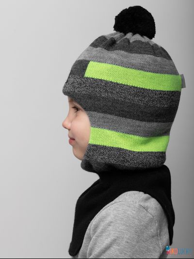 Шапка-шлем 20101-02 с утеплителем, х/б  подклад , черный,серый,салатовый 56-58