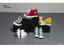 Женские кеды (белые) 1/6 hand-made high-top canvas women's shoes (WK-88007A) - WOLFKING