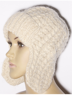 Шапка женская ушанка "Косички" 11591 бежевая, св.серая, чайная роза