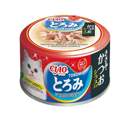 INABA CIAO Toromi (Инаба) Влажный корм для кошек Куриное филе и тунец Кацуо с мальками ширасу в бульоне, консервы, 80 г