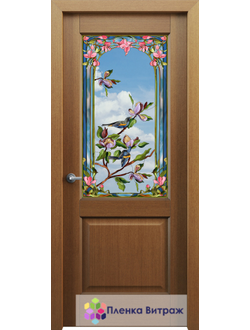 Витражная пленка, витражная пленка самоклеющаяся под заказ,пленочный витраж с птицами