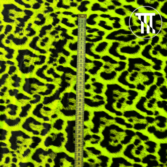 Бархат-стрейч принт Леопард с ворсинками, цв. Неон-желтый