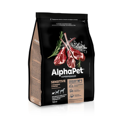 AlphaPet (АльфаПет) Superpremium сухой корм для взрослых собак мелких пород с чувствительным пищеварением с ягненком и рисом, 500 г